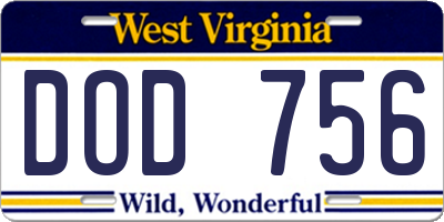 WV license plate DOD756
