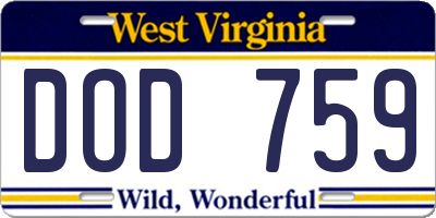 WV license plate DOD759