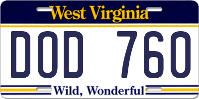 WV license plate DOD760