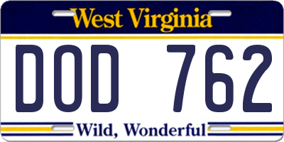 WV license plate DOD762