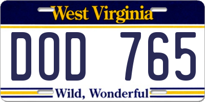 WV license plate DOD765