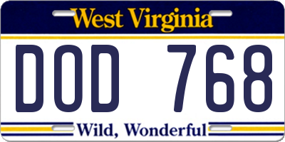 WV license plate DOD768