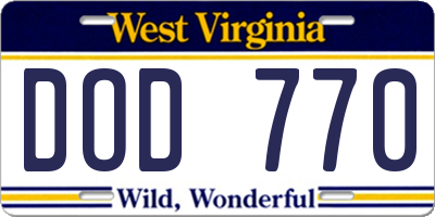 WV license plate DOD770