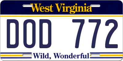 WV license plate DOD772