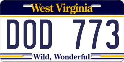 WV license plate DOD773