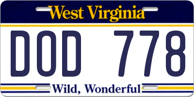 WV license plate DOD778