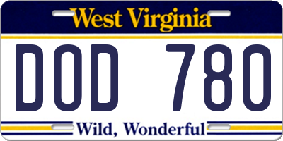WV license plate DOD780