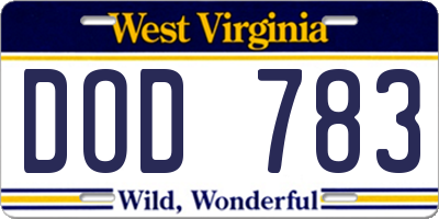 WV license plate DOD783