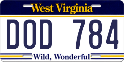 WV license plate DOD784