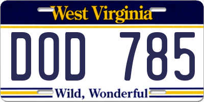 WV license plate DOD785