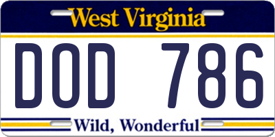 WV license plate DOD786