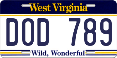 WV license plate DOD789
