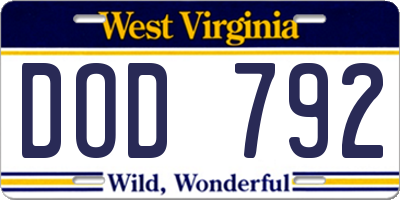 WV license plate DOD792