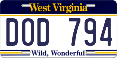 WV license plate DOD794