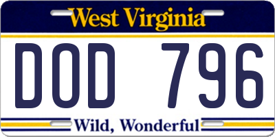 WV license plate DOD796