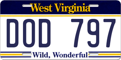 WV license plate DOD797