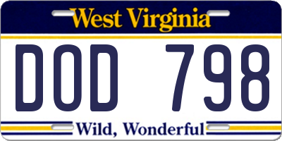 WV license plate DOD798