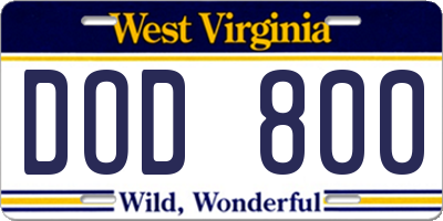 WV license plate DOD800