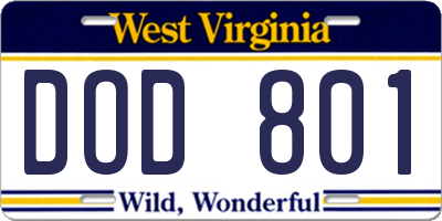 WV license plate DOD801
