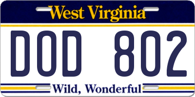 WV license plate DOD802