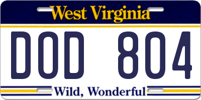 WV license plate DOD804