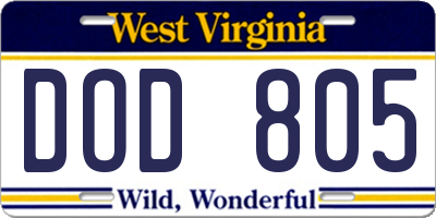 WV license plate DOD805