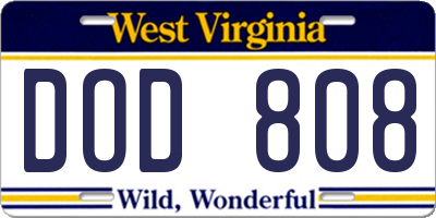 WV license plate DOD808