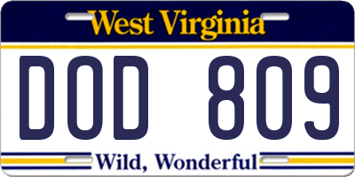 WV license plate DOD809