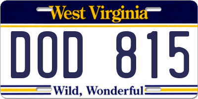 WV license plate DOD815