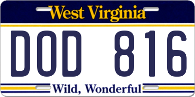 WV license plate DOD816