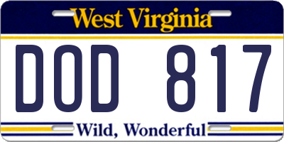 WV license plate DOD817
