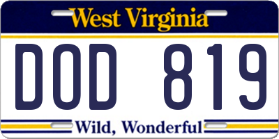 WV license plate DOD819