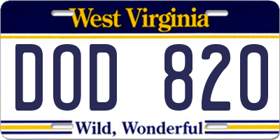 WV license plate DOD820