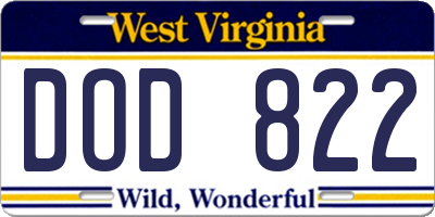WV license plate DOD822