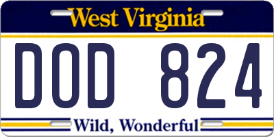 WV license plate DOD824