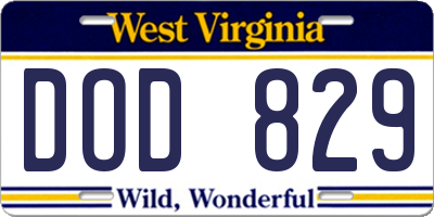 WV license plate DOD829
