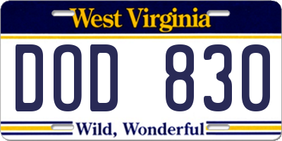 WV license plate DOD830