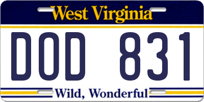 WV license plate DOD831