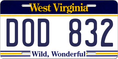 WV license plate DOD832