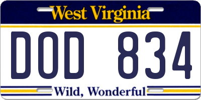 WV license plate DOD834