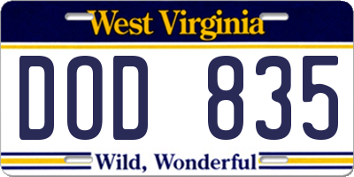 WV license plate DOD835