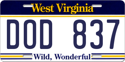 WV license plate DOD837