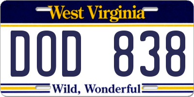 WV license plate DOD838