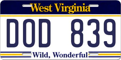 WV license plate DOD839