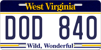 WV license plate DOD840