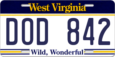 WV license plate DOD842