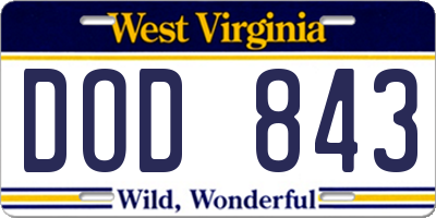WV license plate DOD843