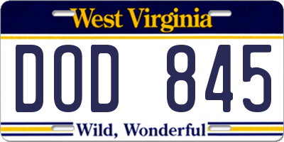 WV license plate DOD845