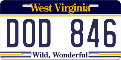 WV license plate DOD846