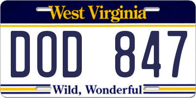 WV license plate DOD847